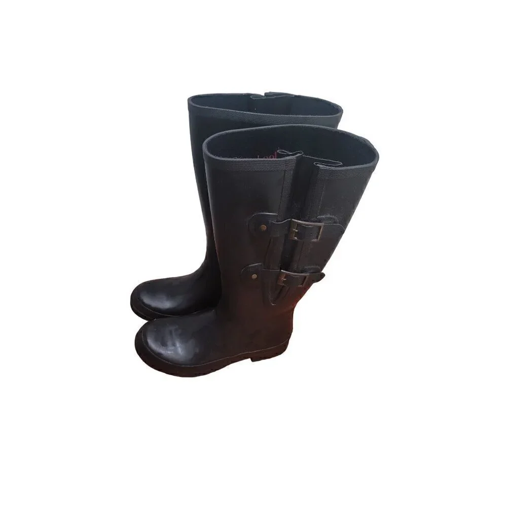 CHOOKA WOMEN'S PREMIUN RAINWEAR FLEX FIT BUCKLED BLACK TALL RAIN WATERPROOF BOOT